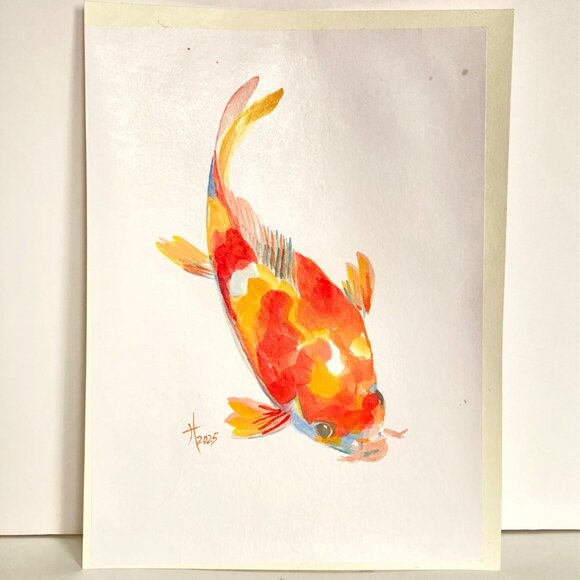Curious Koi Original Watercolor Wall Art Painting 11x14in Matted Frame Ready - Picture 4 of 9